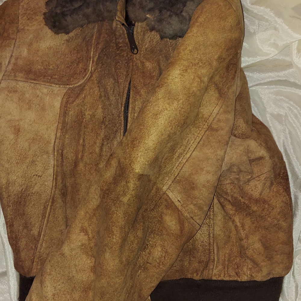 Brown Shearling Bomber Jacket - Picture 6 of 10
